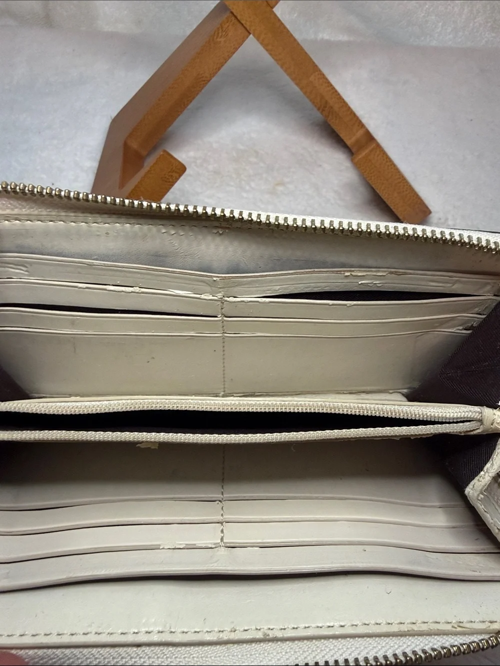 Coach Tan Signature Zip Wallet with Logo Plaque